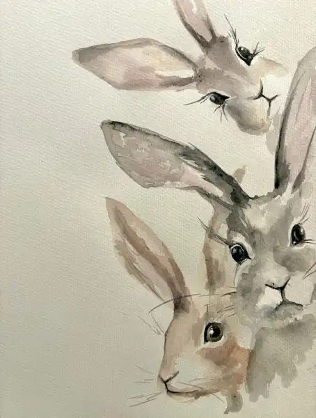 Curious Hares in Watercolour